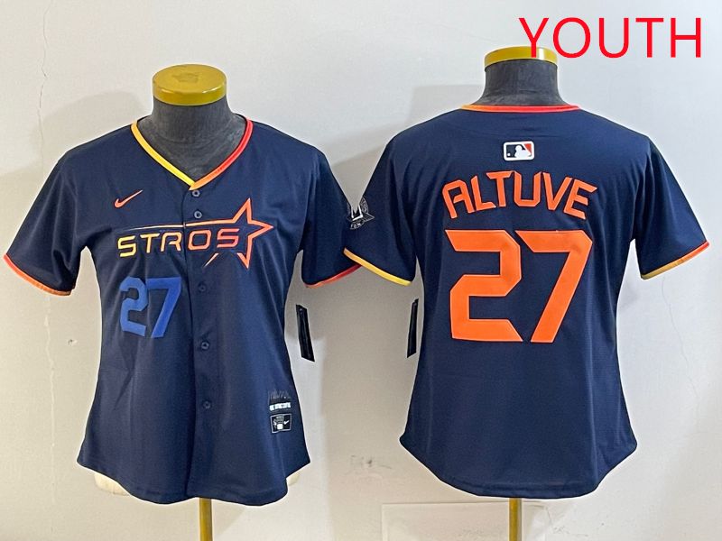 Youth Houston Astros #27 Altuve Drak Blue Three generations Joint Name 2025 Nike MLB Jersey style 4104